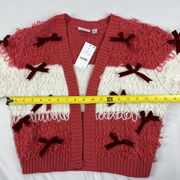 Mighty Fine Women's Holiday Sweater Size XS Retro Loop & Bow Open Cardigan NWT - Picture 8 of 10